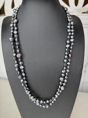 Cultured Baroque Black Pearl Long Necklace Approx 22in Unique Classic